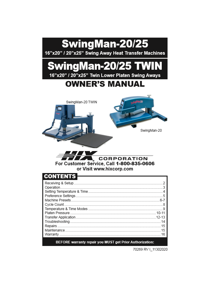 SwingMan 20 Manual Swing Away Heat Press & Accessories